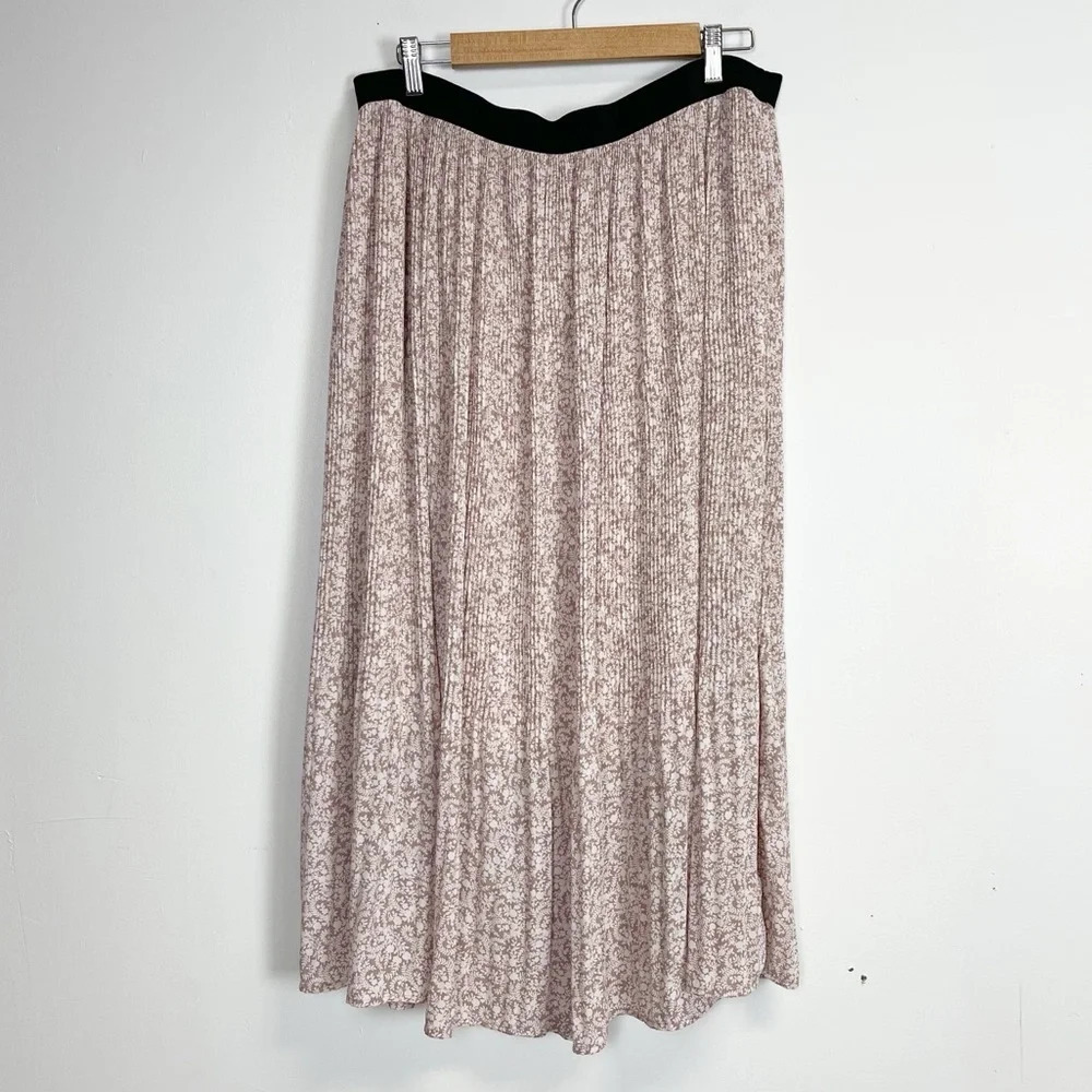 Adrianna Papell Midi Skirt Womens Size XL Purple Floral Pleated Pull On Stretch